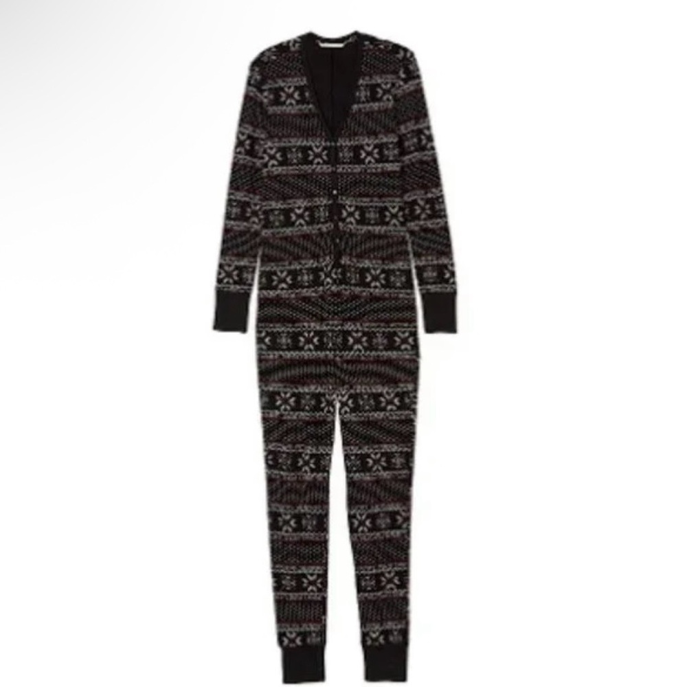 ๐ Victoria's Secret ๐ Stretch Knit Onsie Bodysuit Romper Black Fair Isle Accents - Picture 10 of 10